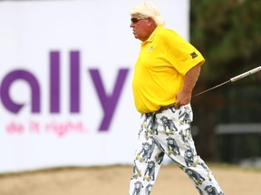 John Daly walks on the 18th green during the second round of the Ally Challenge at Warwick Hills Golf & Country Club on August 1, 2020 in Grand Blanc, Michigan.