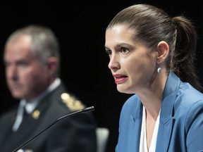 Quebec Deputy Premier and Public Security Minister Genevieve Guilbault during a news conference on the COVID-19 pandemic, Friday, September 18, 2020 in Quebec City.