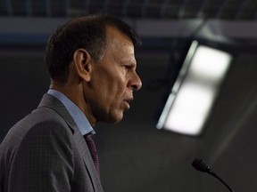 Canadian Labour Congress President Hassan Yussuff speaks during a news conference about pay equity in Ottawa, Oct. 31, 2018.