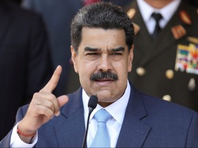 Venezuela's President Nicolas Maduro speaks during a news conference at Miraflores Palace in Caracas, Venezuela, March 12, 2020.