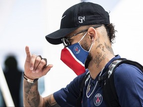 Paris Saint-Germain's Neymar leaves the team's hotel in Lisbon, on August 24, 2020, a day after being defeated by Bayern Munich in the UEFA Champions League final.