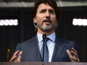 Prime Minister Justin Trudeau holds a closing press conference on the third and final day of the Liberal cabinet retreat in Ottawa on Wednesday, Sept. 16, 2020.