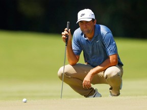 Scottie Scheffler lines up a putt during the final round of the TOUR Championship at East Lake Golf Club on September 7, 2020 in Atlanta.