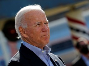U.S. Democratic presidential candidate and former Vice President Joe Biden makes remarks as he prepares to board an Amtrak train to begin a campaign train tour in Cleveland, Ohio, U.S., September 30, 2020.