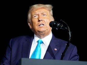 U.S. President Donald Trump speaks during a campaign event in Middletown, Pennsylvania, U.S., September 26, 2020.