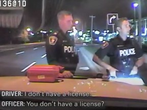A still image from a Sept. 11 2020 interaction between York Regional Police and an impaired driver pulled over in Newmarket.