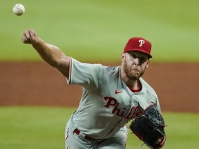 Philadelphia Phillies starting pitcher Zack Wheeler throws against the Atlanta Braves at Truist Park.