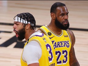 Los Angeles Lakers' Anthony Davis (left) and LeBron James are both Finals MVP candidates.