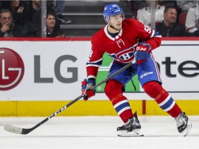 Canadiens defenceman Noah Juulsen in action against the Calgary Flames in Montreal on Oct. 23, 2018.