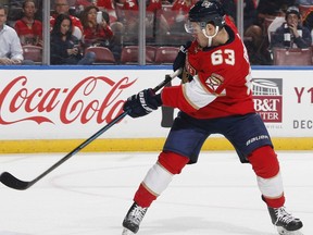 File photo/ Evgenii Dadonov #63 of the Florida Panthers at the BB&T Center on November 8, 2018 in Sunrise, Florida.