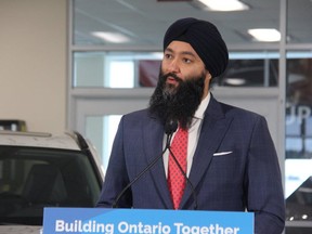 Prabmeet Sarkaria, Ontario’s associate minister of small business, is pictured during a November 2019 stop at a Toyota plant in Woodstock.