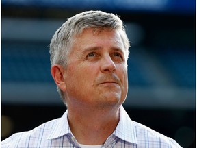 Houston Astros general manager Jeff Luhnow waits on the field prior to the start of their game against the Baltimore Orioles at Minute Maid Park on June 2, 2015 in Houston.