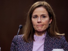 U.S. Supreme Court nominee Judge Amy Coney Barrett testifies on the third day of her U.S. Senate Judiciary Committee confirmation hearing on Capitol Hill in Washington, D.C., Wednesday, Oct. 14, 2020.