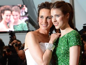 Andie MacDowell, left, and her daughter Margaret Qualley pose as they arrive for the closing ceremony of the 65th Cannes film festival on May 27, 2012 in Cannes.