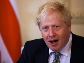 Britain's Prime Minister Boris Johnson speaks as he meets with his Iraq's counterpart Mustafa Al-Kadhimi (not pictured) at Downing Street, in London, Oct. 22, 2020.