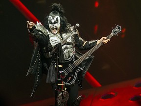 Singer-bassist Gene Simmons of KISS performs during The End of the Road World Tour at the Scotiabank Arena in Toronto on Wednesday March 20, 2019.