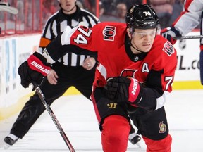 Mark Borowiecki of the Ottawa Senators skates against the Washington Capitals at Canadian Tire Centre on Jan. 31, 2020 in Ottawa.