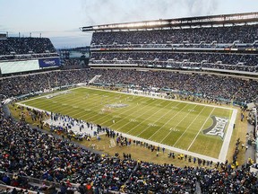 The Green Bay Packers kickoff the football to the Philadelphia Eagles to start the game during the NFC divisional playoffs on January 11, 2004 at Lincoln Financial Field in Philadelphia, Pennsylvania.