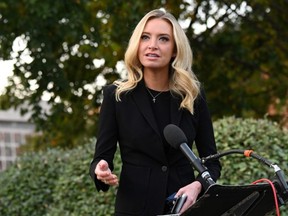 White House Press Secretary Kayleigh McEnany speaks to members of the media at the White House in Washington, D.C., Sunday, Oct. 4, 2020.