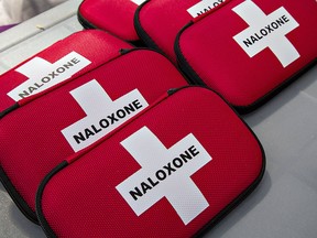 Naloxone kits are seen before being distributed during an Overdose Awareness Day event on Monday August 31, 2020.