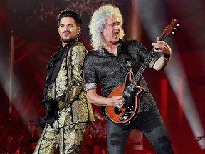 In this file photo taken on September 29, 2019 Adam Lambert and Brian May of Queen perform onstage at the 2019 Global Citizen Festival.