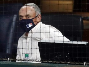 MLB Commissioner Rob Manfred attends Game 2 of the National League Division Series between the Padres and Dodgers at Globe Life Field in Arlington, Texas, Oct. 7, 2020.