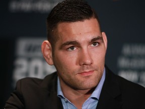 Chris Weidman speaks to the media during the UFC 205 Ultimate Media Day at The Theater at Madison Square Garden on Nov. 9, 2016 in New York City.
