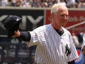 Whitey Ford is introduced during The New York Yankees 65th Old Timers Day game on June 26, 2011 at Yankee Stadium in the Bronx borough of New York City.