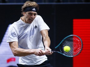 Germany's Alexander Zverev in action during the bett1HULKS Championship final against Argentina's Diego Sebastian Schwartzman.