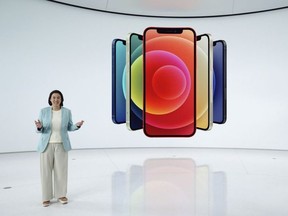 In this screen grab released by Apple,  Apple's vice president of iPhone Product Marketing Kaiann Drance unveils the new iPhone 12 during an Apple event at Apple Park in Cupertino, California on October 13, 2020.