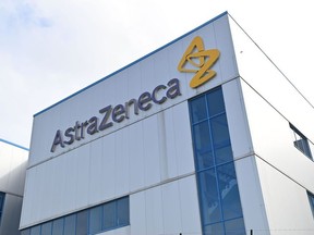 In this file photo taken on July 21, 2020 a general view is pictured of the offices of British-Swedish multinational pharmaceutical and biopharmaceutical company AstraZeneca PLC in Macclesfield, Cheshire.