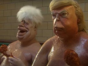 Puppet versions of Boris Johnson, left, and Donald Trump appear in a trailer of the new "Spitting Image."