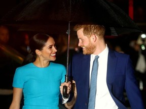 Britain's Prince Harry and his wife Meghan, Duchess of Sussex, arrive at the Endeavour Fund Awards in London, Britain March 5, 2020.