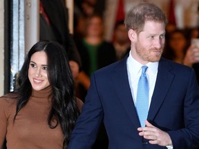 Britain's Prince Harry and his wife Meghan, Duchess of Sussex, leave Canada House in London, Britain January 7, 2020.