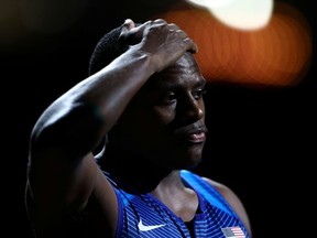 Athletics - World Athletics Championships - Doha 2019 - Men's 4x100 Metres Relay Final - Khalifa International Stadium, Doha, Qatar - October 5, 2019. Christian Coleman of the U.S. before the race.