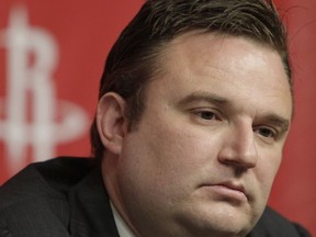 In this April 19, 2011, file photo, Houston Rockets General Manager Daryl Morey talks during a news conference, in Houston.