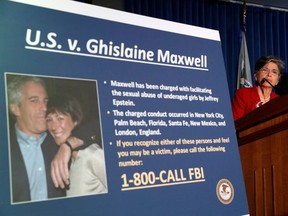 Audrey Strauss, Acting United States Attorney for the Southern District of New York speaks alongside William F. Sweeney Jr., Assistant Director-in-Charge of the New York Office, at a news conference announcing charges against Ghislaine Maxwell for her role in the sexual exploitation and abuse of minor girls by Jeffrey Epstein in New York City, New York, U.S., July 2, 2020.