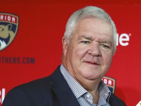 This is a July 2, 2019, file photo showing Florida Panthers President of Hockey Operations and General Manager Dale Tallon at a news conference in Sunrise, Fla.