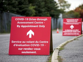 A COVID-19 drive-thru assessment centre on Coventry Road in Ottawa on October 3, 2020.