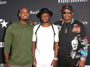 Landon Brown, Bobby Brown Jr., and Bobby Brown arrive at the premiere screening of "The Bobby Brown Story" presented by BET and Totota at Paramount Theater on the Paramount Studios lot on August 29, 2018 in Hollywood, California.