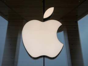 The Apple logo is seen at an Apple Store in Brooklyn, New York, Oct. 23, 2020.