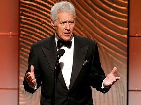 Jeopardy host Alex Trebek speaks on stage during the 40th annual Daytime Emmy Awards in Beverly Hills, June 16, 2013.