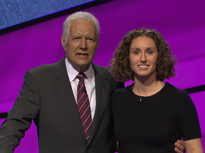 Jeopardy! host Alex Trebek and Toronto lawyer Brooke MacKenzie.