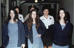 This March 29, 1971, file photo shows three female defendants in the Manson murder trial, from left, Susan Atkins, Patricia Krenwinkel and Leslie Van Houten. All three, plus Charles Manson, were convicted of murder.