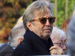 Eric Clapton attends the funeral of Jack Bruce at Golders Green Crematorium on Nov. 5, 2014 in London.