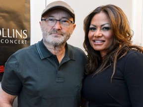 Phil Collins, left, and his ex-wife Orianne pose during a press conference for The Little Dreams Foundation gala concert on May 30, 2016 in Lausanne.