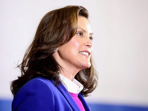 Michigan Governor Gretchen Whitmer (D-MI) speaks during an event with U.S. Democratic presidential candidate Joe Biden (not pictured) in Southfield, Michigan, Oct. 16, 2020.