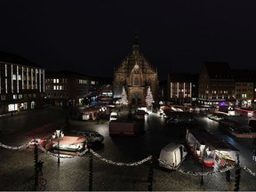 General view of the Hauptmarkt and the Church of Our Lady in Nuremberg, Germany, November 26, 2020.