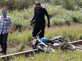 A motorcycle is seen at the site where the body of journalist Julio Valdivia was found in Tezonapa, Veracruz, Mexico, September 9, 2020, in this image obtained via social media.