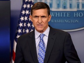 Then national security adviser General Michael Flynn delivers a statement at a daily briefing at the White House in Washington, D.C., Feb. 1, 2017.